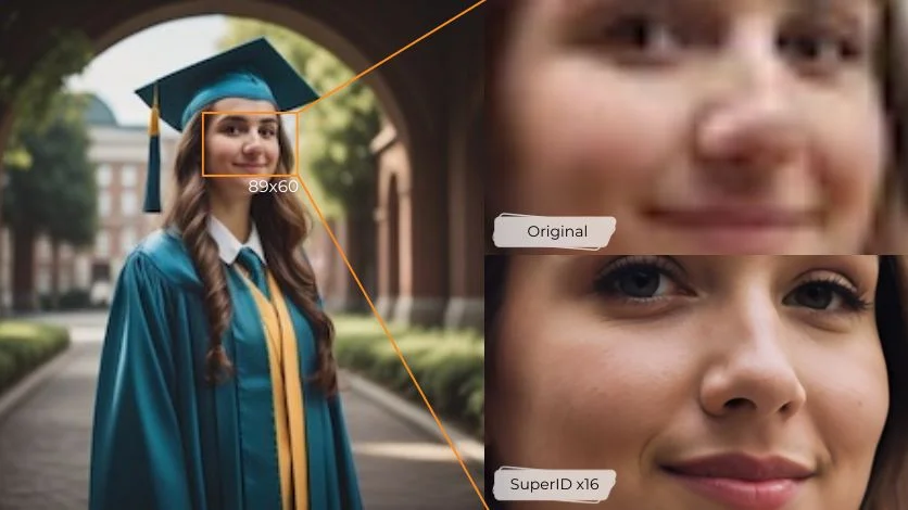 SuperID upscales images of low resolution up to 16x, providing super high-quality facial details.