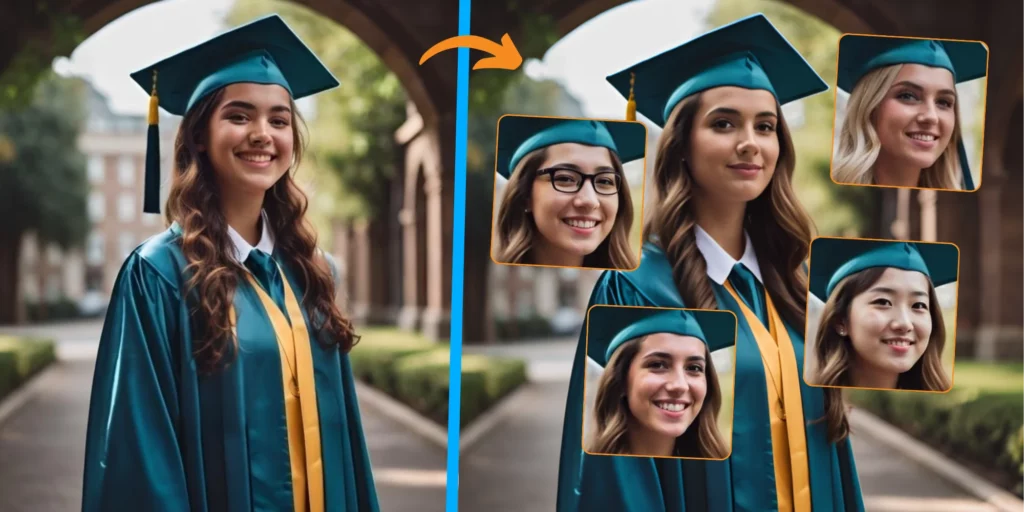 EraseID fixes badly generated AI-faces which look artificial by replacing them with high-quality realistic faces.
