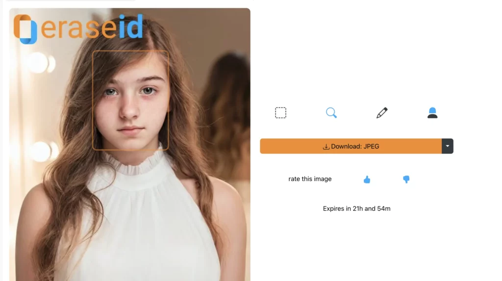 Zufallsgenerator für das Gesicht eines jungen, schönen Mädchens, mit Hilfe der EraseID-Plattform