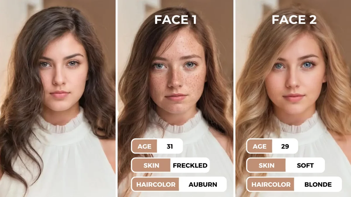 Random Face Generator of a girl changing identity using AI offered by EraseID