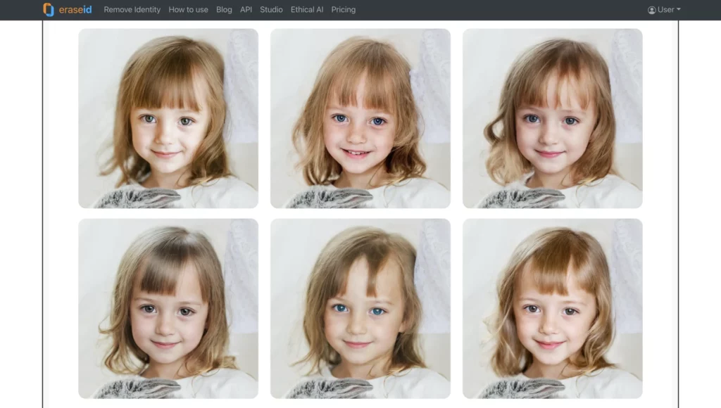 Face Adjust AI showcasing images of a little girl through AI