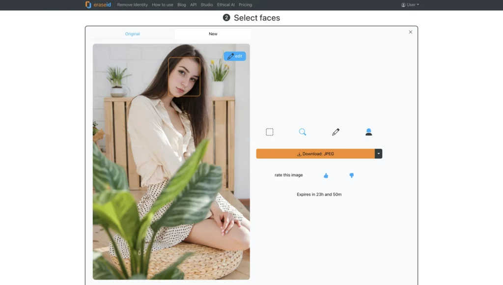 Once you upload an image, EraseID allows you to edit the images as per your will and AI can help you achieve those results quickly