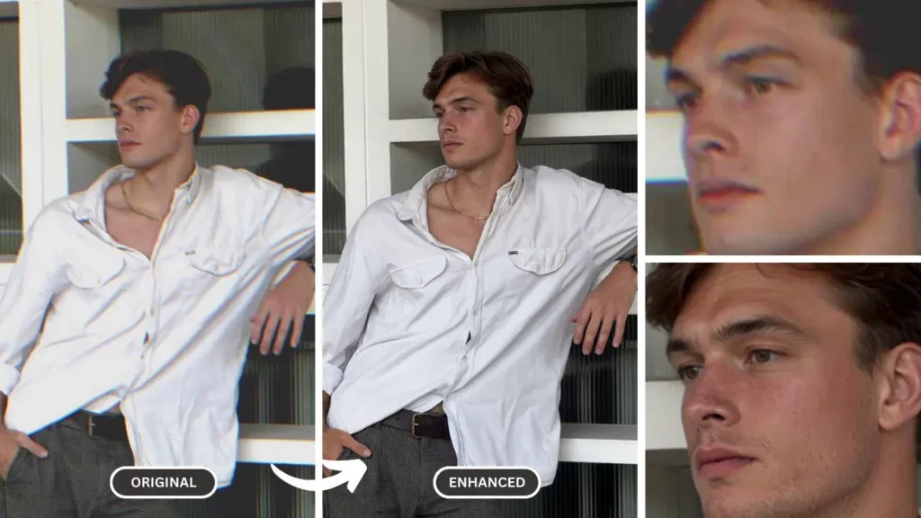 Photo Clarity Enhancer utilizzato su una foto di un ragazzo che indossa una camicia bianca