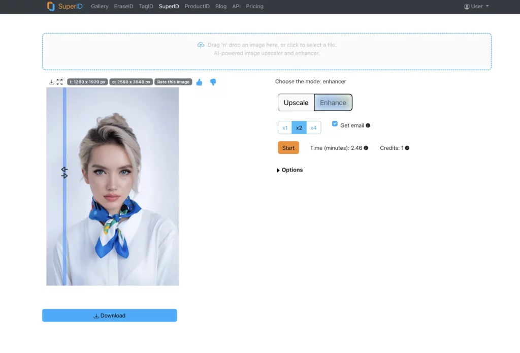 ai photo resolution enhancer uploading image on SuperID
