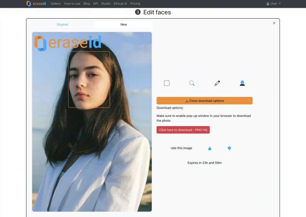 how to change face with AI using EraseID on an image of a girl