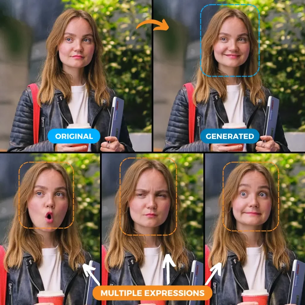 Smiling Face AI of a woman changing expressions with the help of EraseID tool