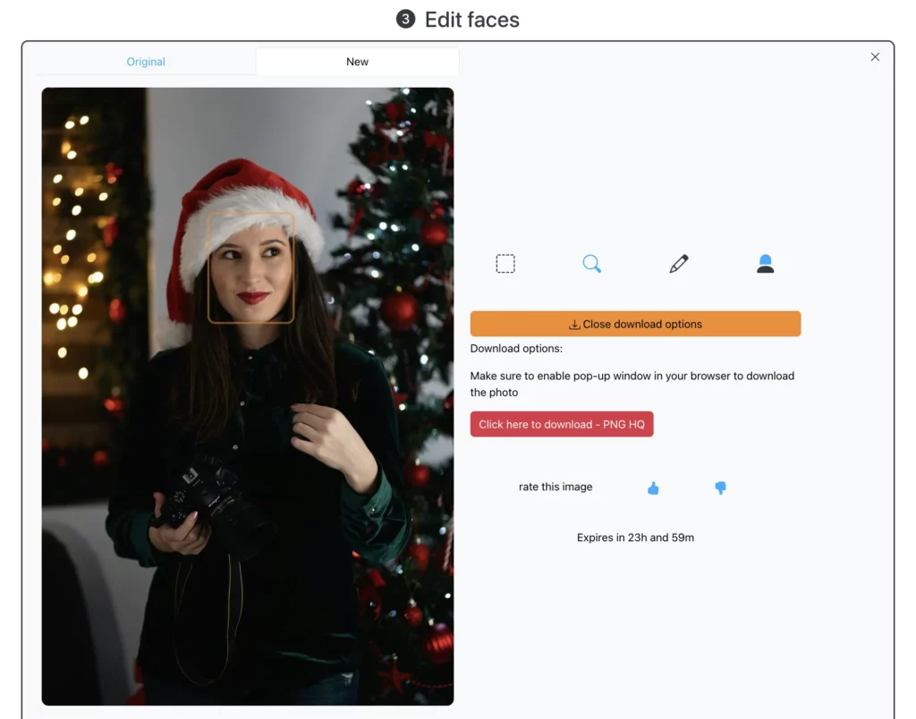 AI change eye direction example girl wearing santa cap looking left using EraseID gaze feature