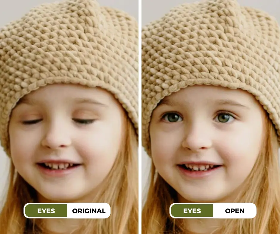 eye opener tool named EraseID being used on an image of a little girl eyes from closed to open