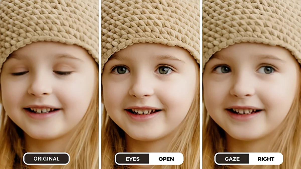 Strumento Eye Opener di EraseID utilizzato su un'immagine di una bambina che indossa un cappello marrone