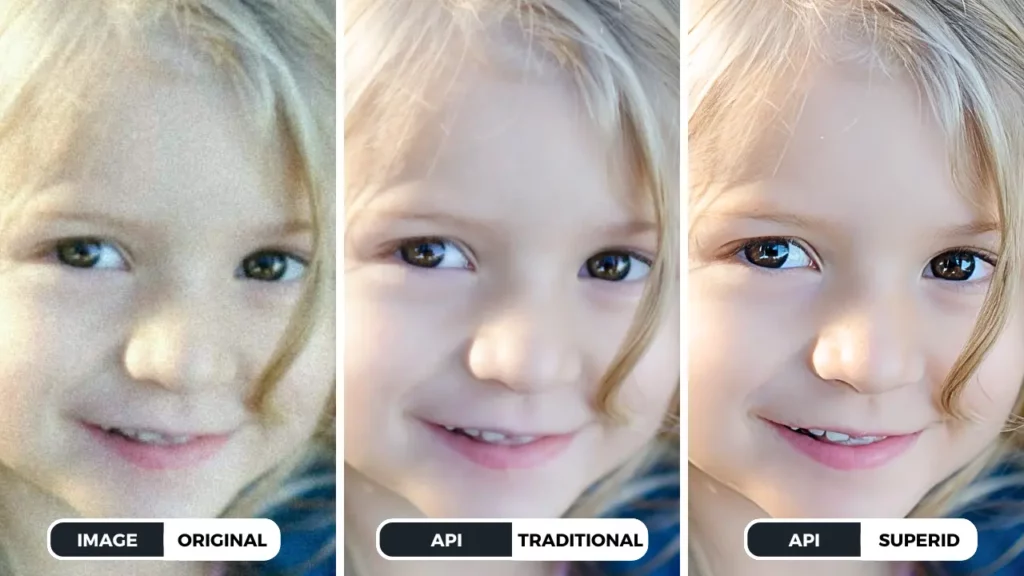 SuperID results for Image upscaler API on an image of a little girl face