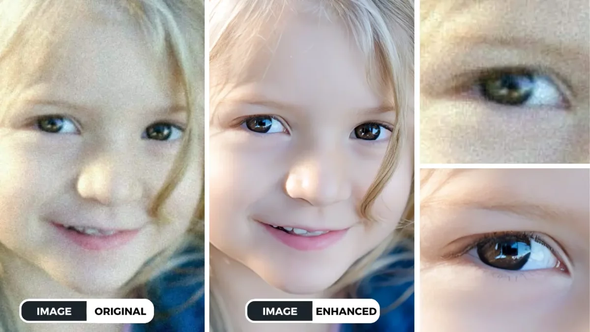 Image of a little girl being processed by SuperID by using it's Image upscaler API