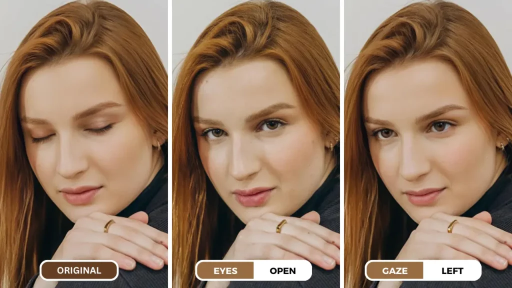 how to open eyes in a photo using eraseid change expression feature to open eyes and changing eye direction to gaze left