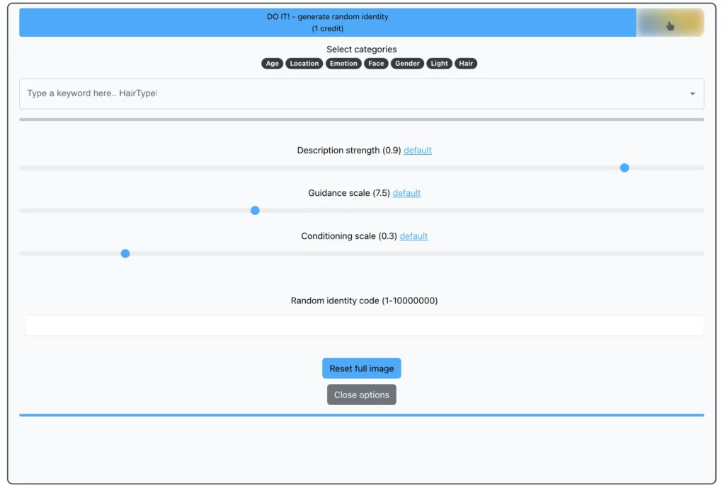 options to choose from while using eraseid erasing identity