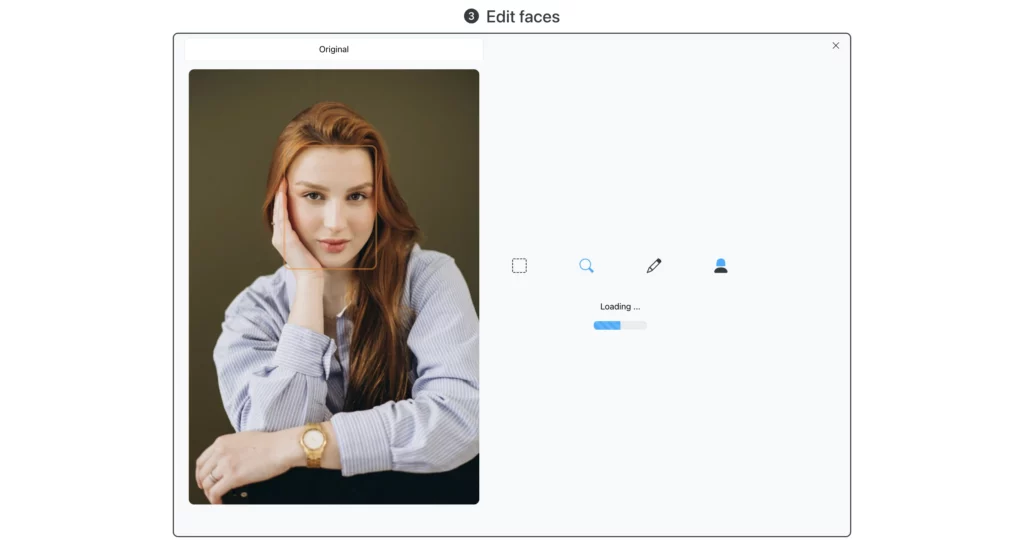 change eye gaze direction online using EraseID by uploading an image of a girl in blue shirt and golden watch