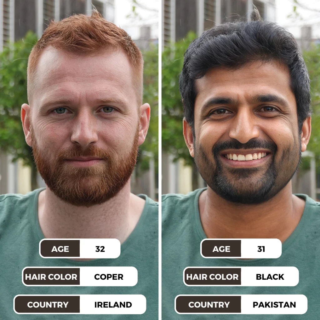 digital face replacement on an image of a man from ireland identity changed to a pakistani with black hair