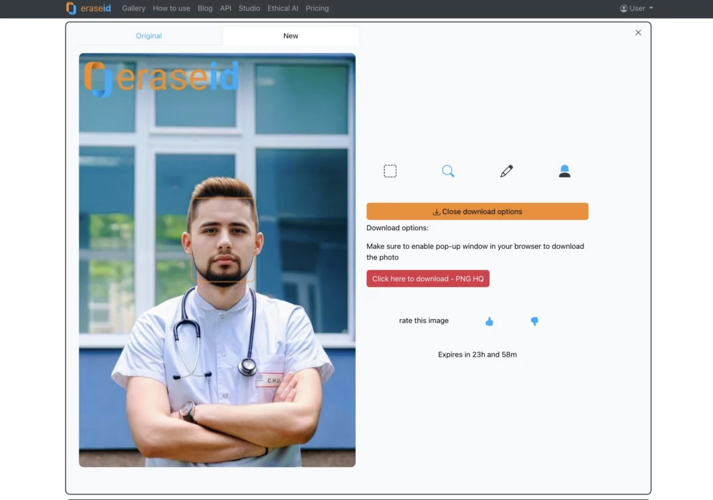 Ändern der Identität mit dem Marketing-Tool Face Generator namens EraseID