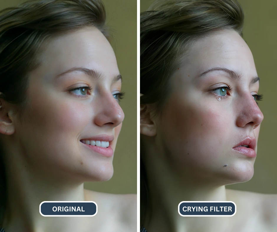 crying face filter of a woman using EraseID's change expression feature