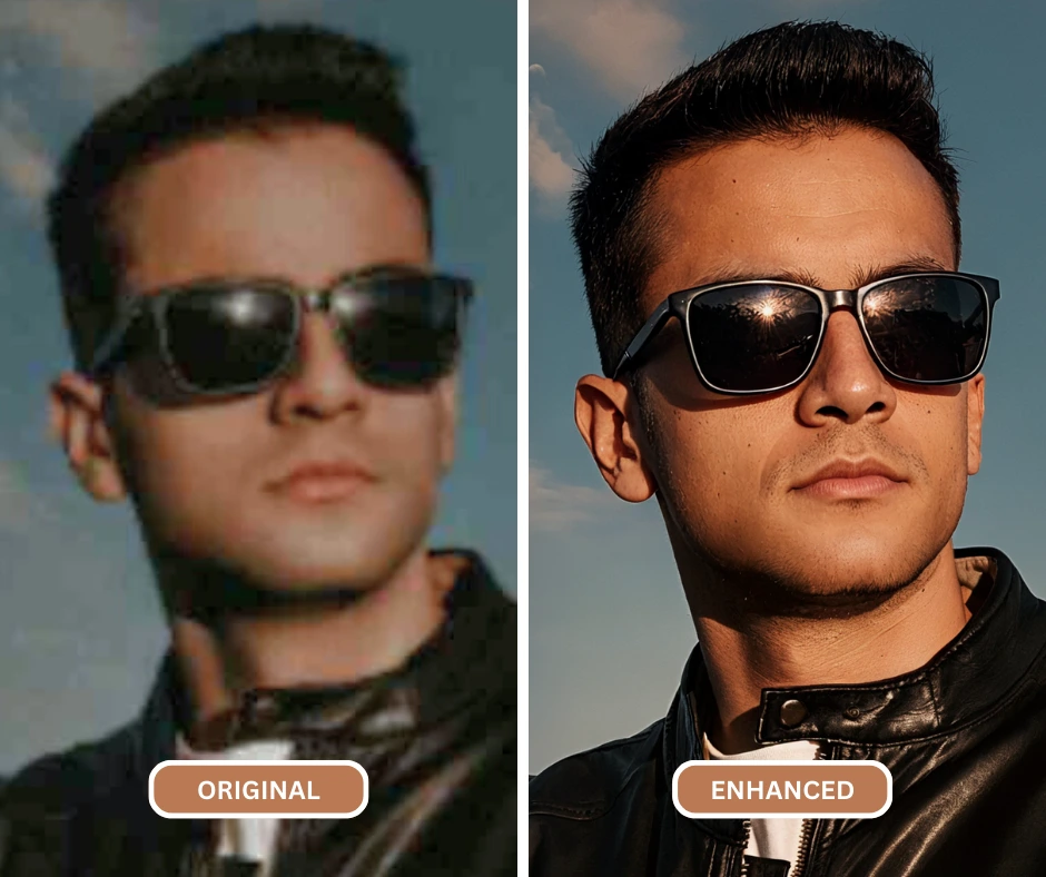 Using SuperID as your unblur tool on an image of a man in sunglasses