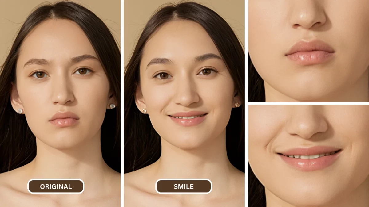 how to add a smile to a photo of a young woman enhanced image