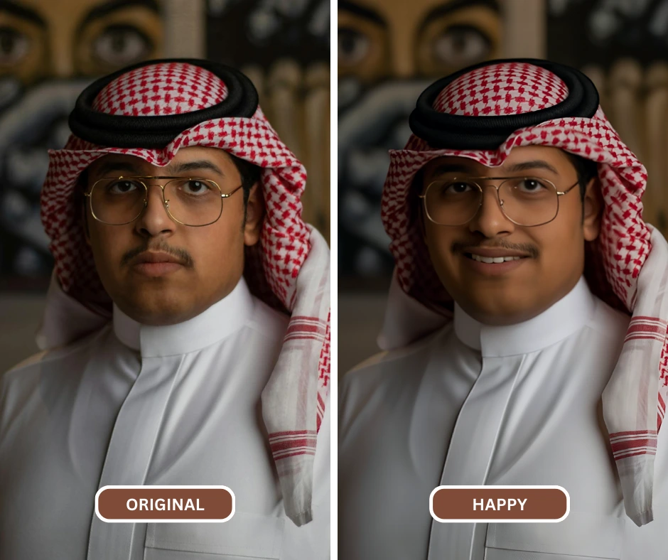 An Arabic guy smiling with the enhanced power of AI by EraseID