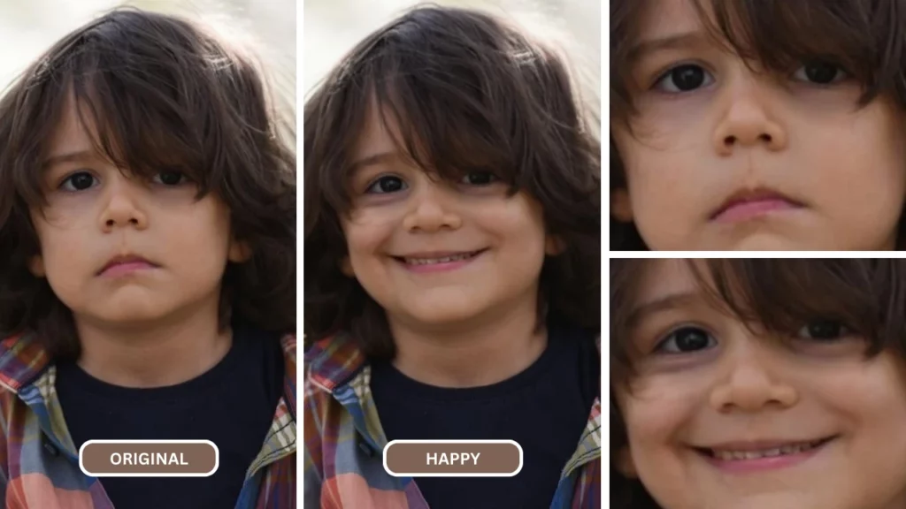 Creating happy expressions on an image of a young kid