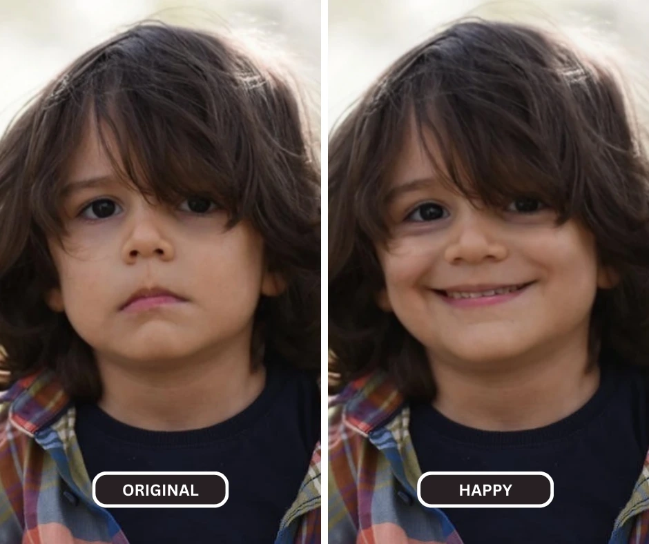 Long haired little kid smiling with the help of EraseID