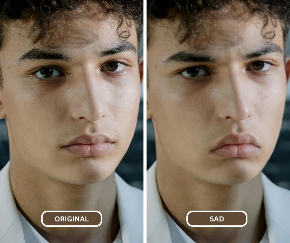 Sad Face AI being used on an image of a young boy with curly hair