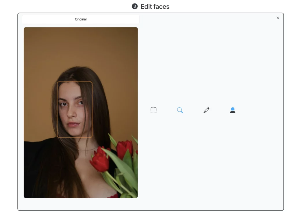 Original image of a woman holding flowers being uploaded to EraseID platform to change her expressions