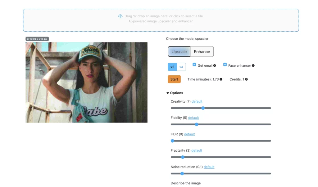 Raw image of a girl with cap and t-shirt with babe written on it trying to upscale the image to 2x using SuperID