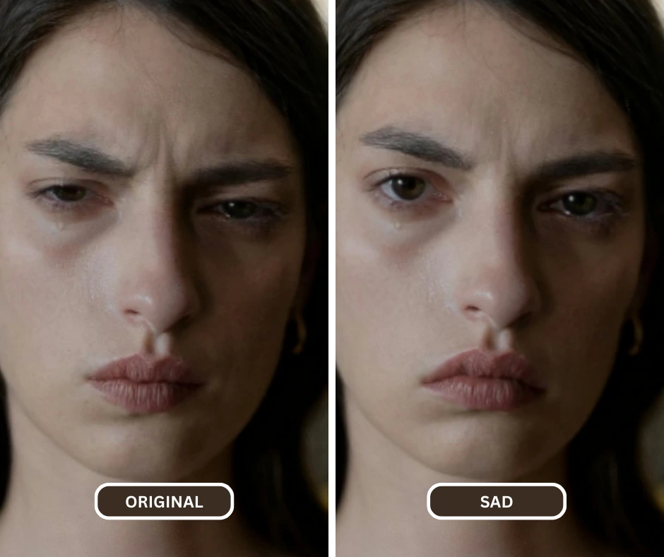 Young Woman crying after applying filter by EraseID to change her expressions