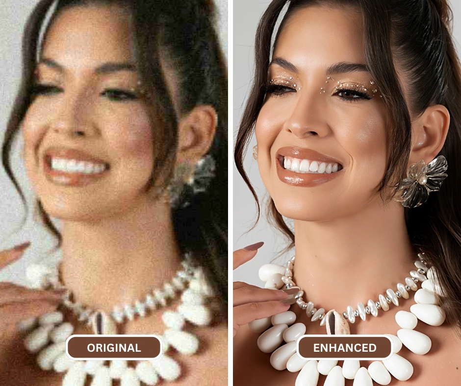 Enhanced image of a beautiful woman in necklace and earrings