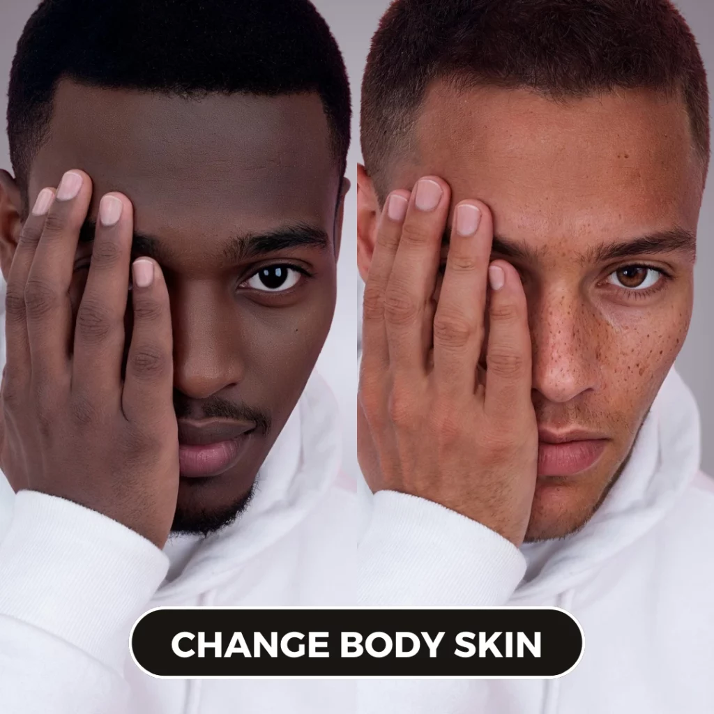 Changing the skin tone of the body of a man in white hoodie by using EraseID tutorial