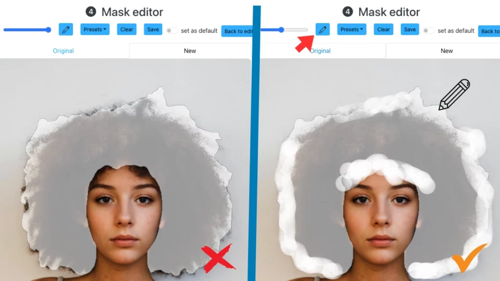 Editing the hair section of an image in the eraseid platform