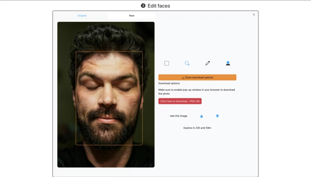 filtre yeux fermés utilisant EraseID sur une image d'un homme barbu