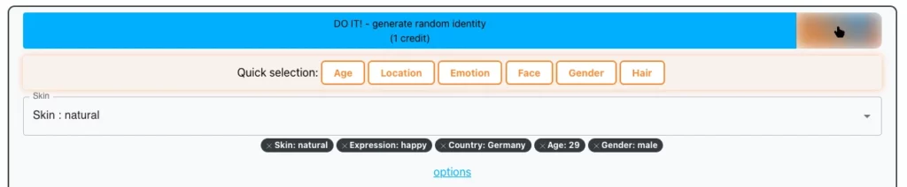 Stichwortaufforderung von EraseID, um Änderungen am Bild vorzunehmen und eine zufällige Identität zu generieren