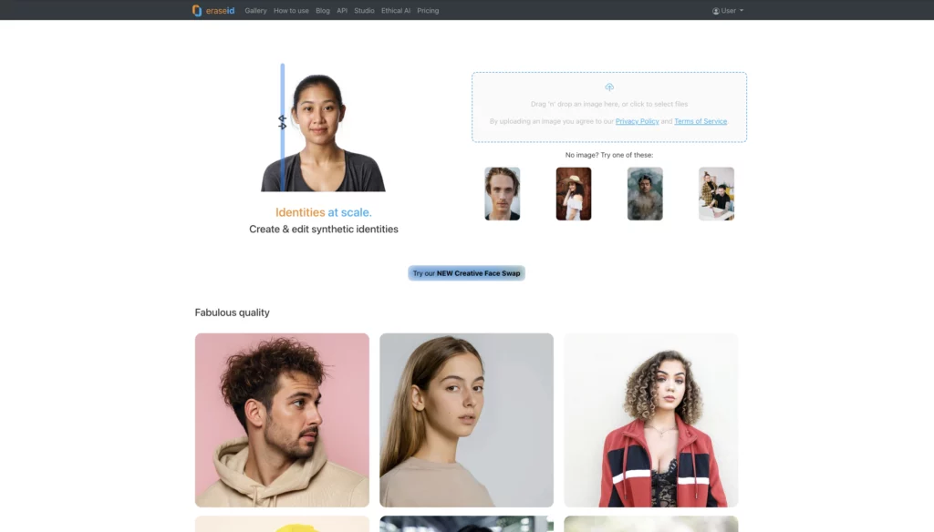 Página de inicio de EraseID para subir tu imagen