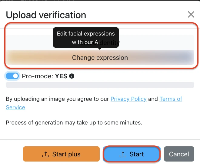 Selecting Change Expression feature by eraseid to edit facial expressions with our AI