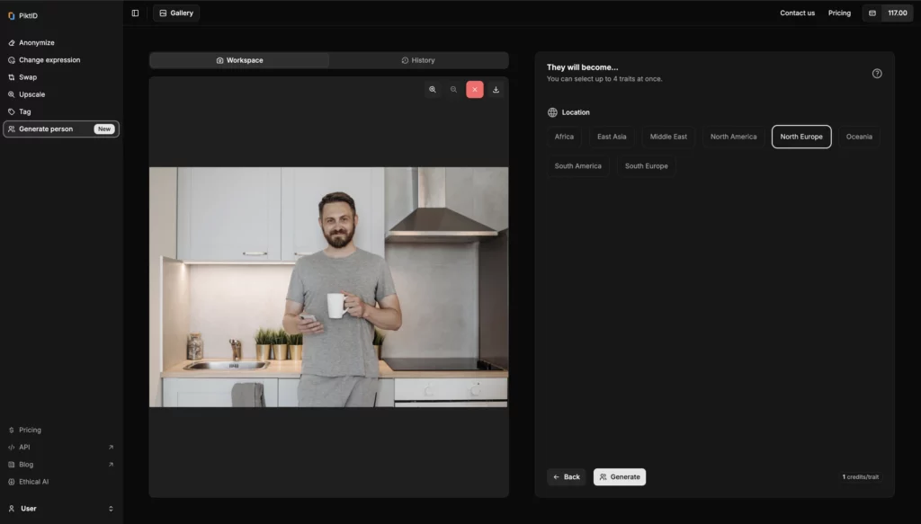 Uploaded a man in grey outfit and holding a white coffee cup, changing the location to North Europe