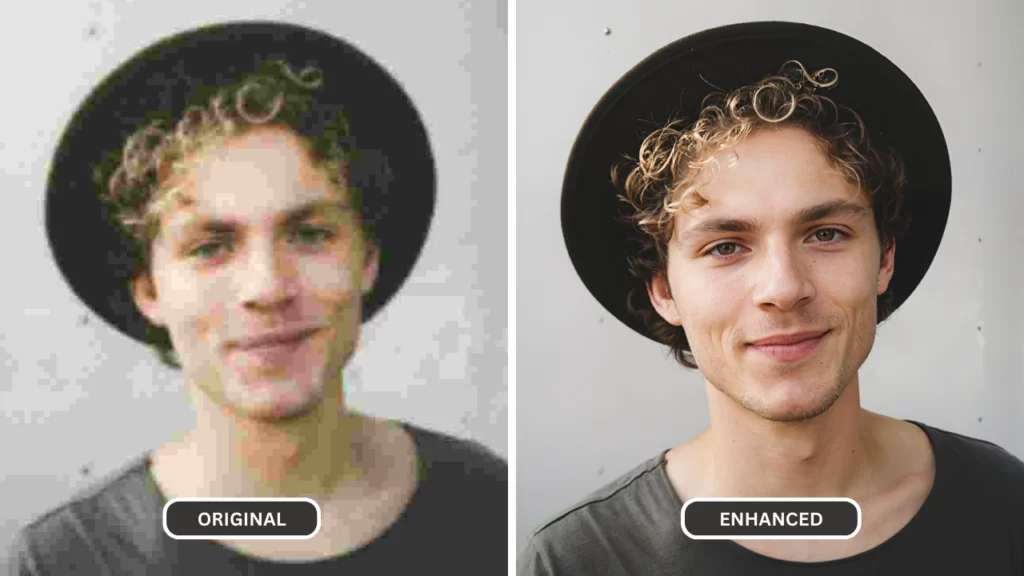Mejorando la imagen de un joven con sombrero y camiseta verde oliva.