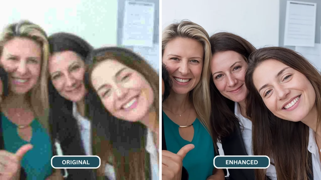 Tres mujeres en una oficina haciéndose un selfie