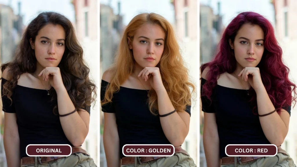 Changing hair of a woman in black top using AI hair color changer EraseID