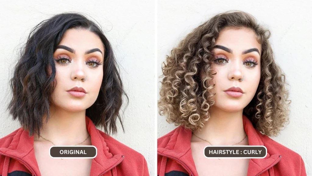 Changeur de coiffure AI EraseID avec cheveux courts noirs et cheveux blonds courts et bouclés