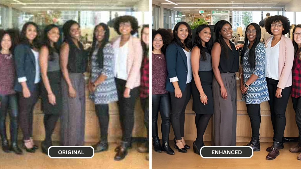 Imagen mejorada de un grupo de mujeres en la oficina.