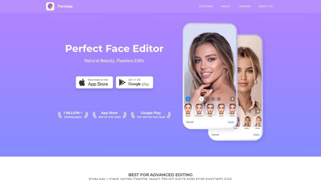 Screenshot der Face APP-Website