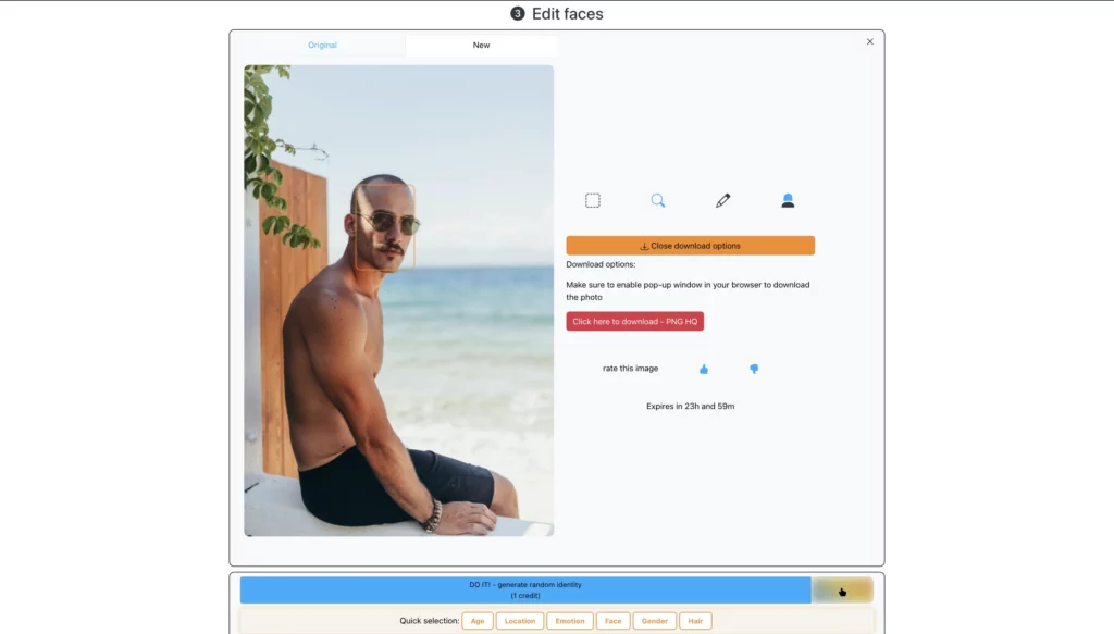 Das endgültige Bild wird von EraseID erstellt, indem mithilfe von KI ein Schnurrbart auf das Bild des Glatzkopfes angewendet wird