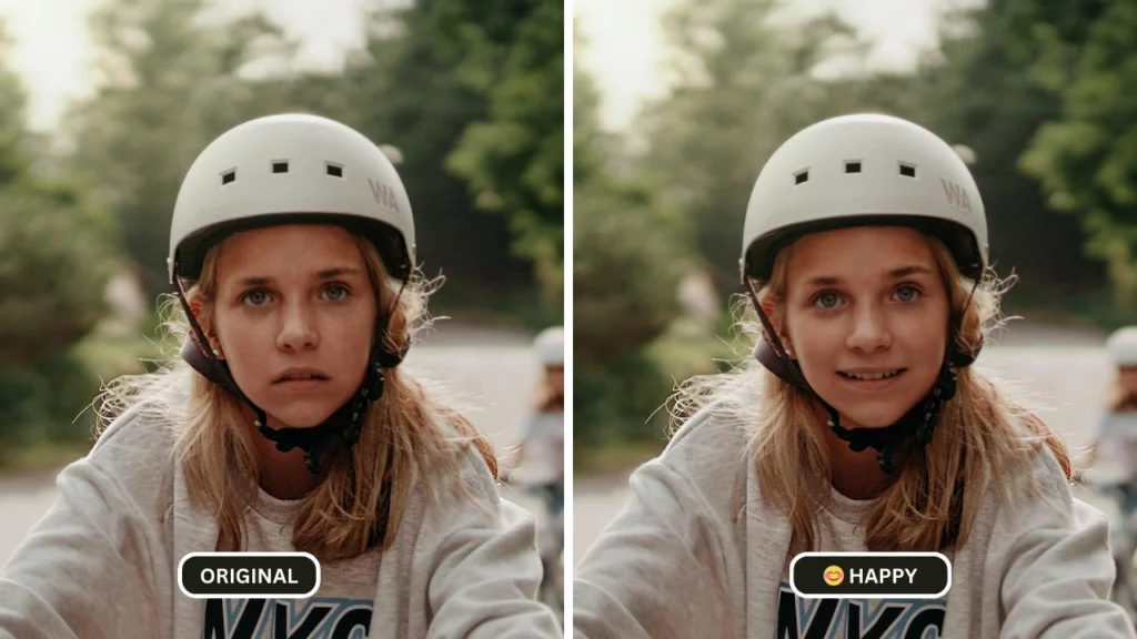 perfect smile filter being used on an image of a young girl in grey wearing helmet
