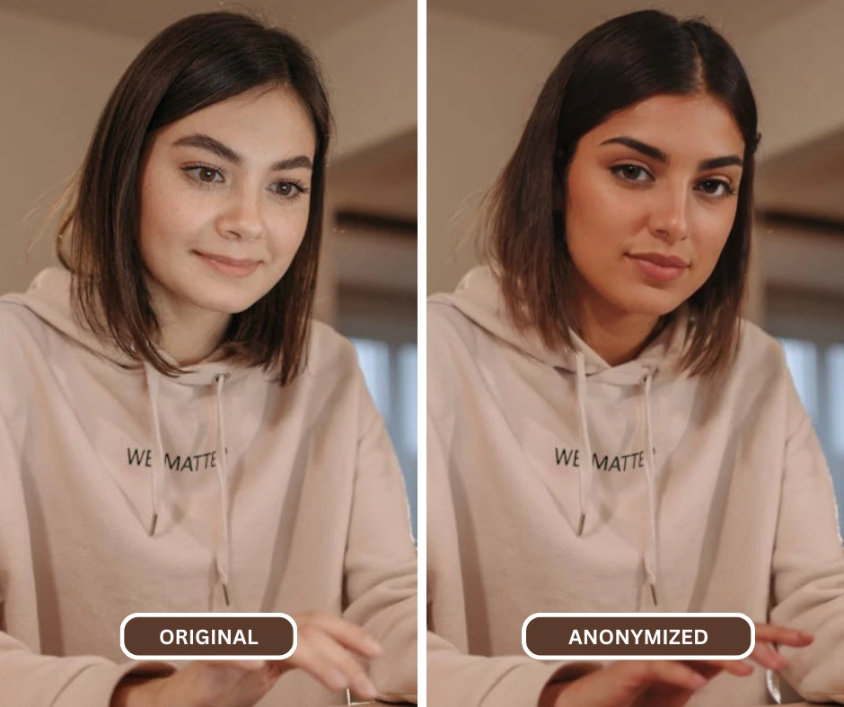 Closeup comparison images of 2 photos of a young girl in hoddie in the guide What challenge does Generative AI face with Respect to Data