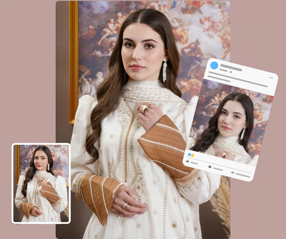 Imparare cos'è un modello di intelligenza artificiale e crearlo utilizzando Genera persona di PiktID applicato su un preset della piattaforma di social media sulla destra
