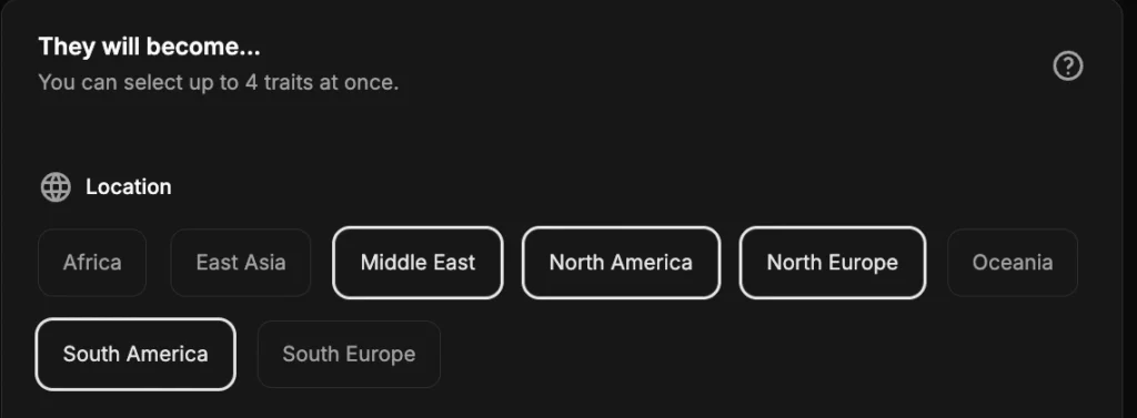 Screenshot of PiktID's Generate Person feature focused on the location of the person to be created and the choices are Africa, East Asia, Middle East, North America, North Europe, Oceania, South America and South Europe