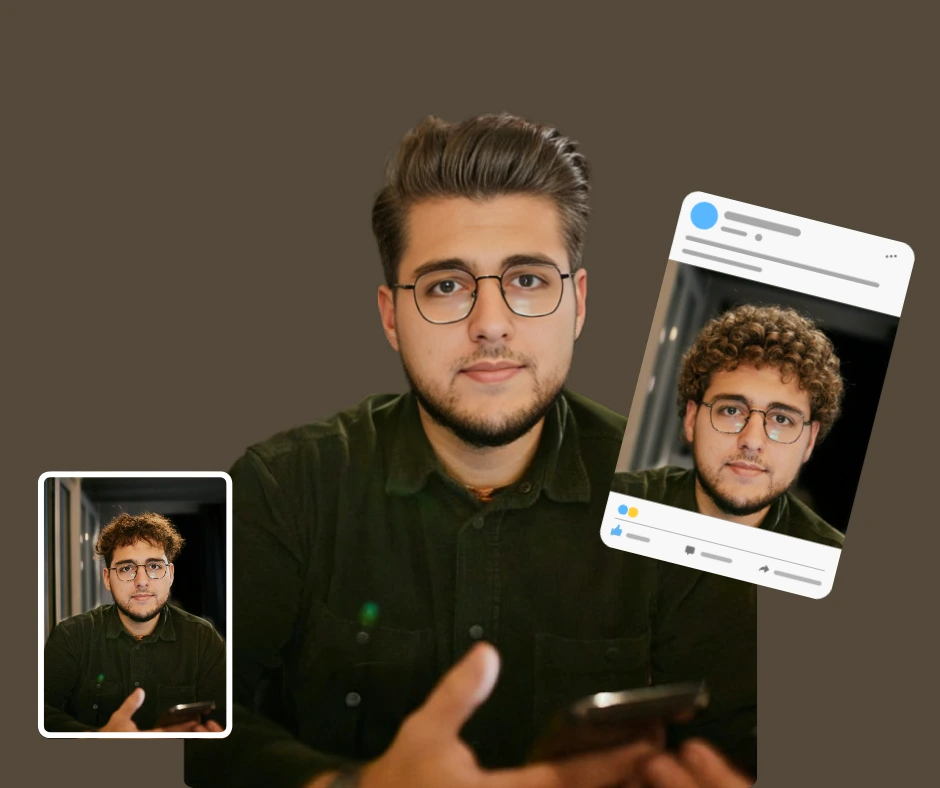 Utilisation de l'IA pour couper les cheveux d'une image d'un homme portant des lunettes et une chemise verte